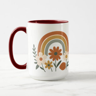Caneca de Cerâmica Floral Arco-Íris Retro