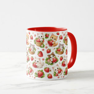 Caneca de Cerâmica Gatinhos Adoráveis e Morangos