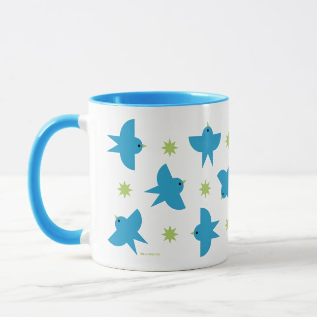Caneca de Cerâmica Padrão de Pássaros Azuis Voando (Esquerda)