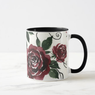 Caneca de Cerâmica Rosas Vermelhas Escuras com Alç