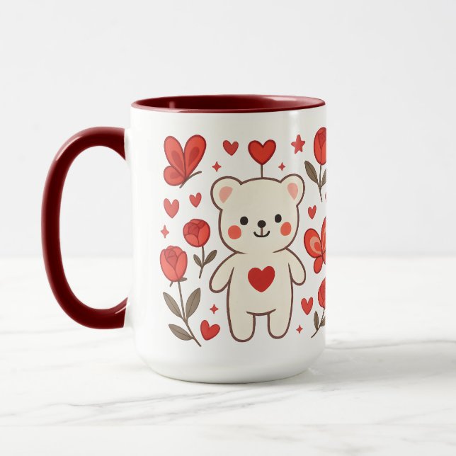 Caneca de Cerâmica Urso Romântico Coração (Esquerda)