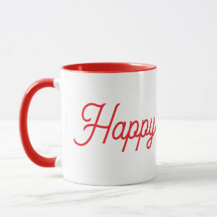 Caneca de Cerâmica Vermelha e Branca "Feliz Ano No