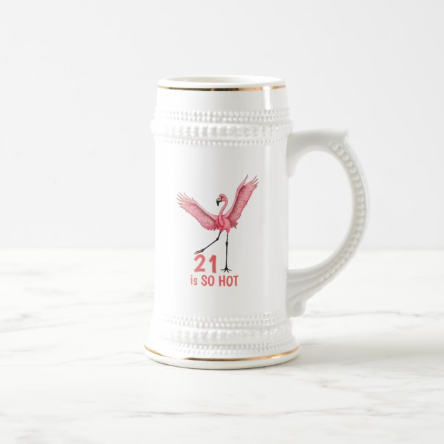 Caneca De Cerveja 21st Birthday Humor Hot Flamingo Pink Gold (Direita)