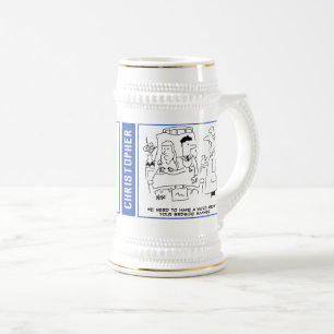Caneca De Cerveja 2 Cartuns de Doutor Gag com Nome do Destinatário.