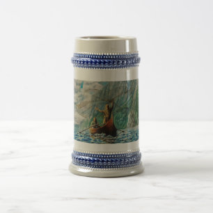 Caneca De Cerveja A carcaça da rede, homens de Viking no barco pesca
