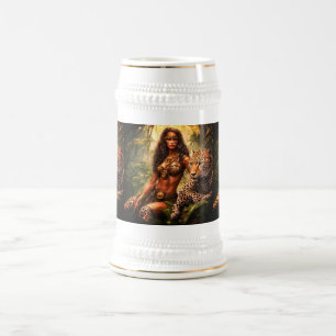 Caneca De Cerveja A Garota da Selva em um Biquíni Estampado de Leopa