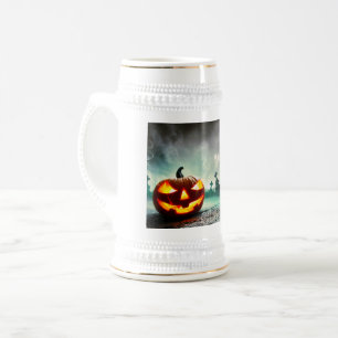 Caneca De Cerveja Abóbora de Halloween brilhante do SlipperyJoe wa