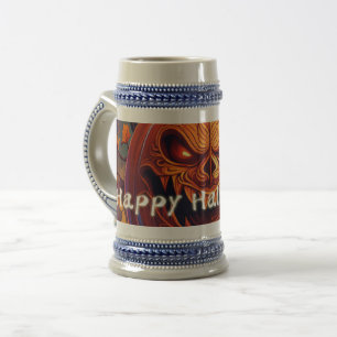 Caneca De Cerveja Abóbora Laranja Assustadora com Rosto, Halloween