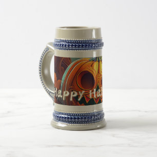 Caneca De Cerveja Abóbora Laranja Assustadora com Rosto, Halloween
