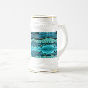 Caneca De Cerveja Agate Teal Blue Glitter Marble Aqua Turquoise