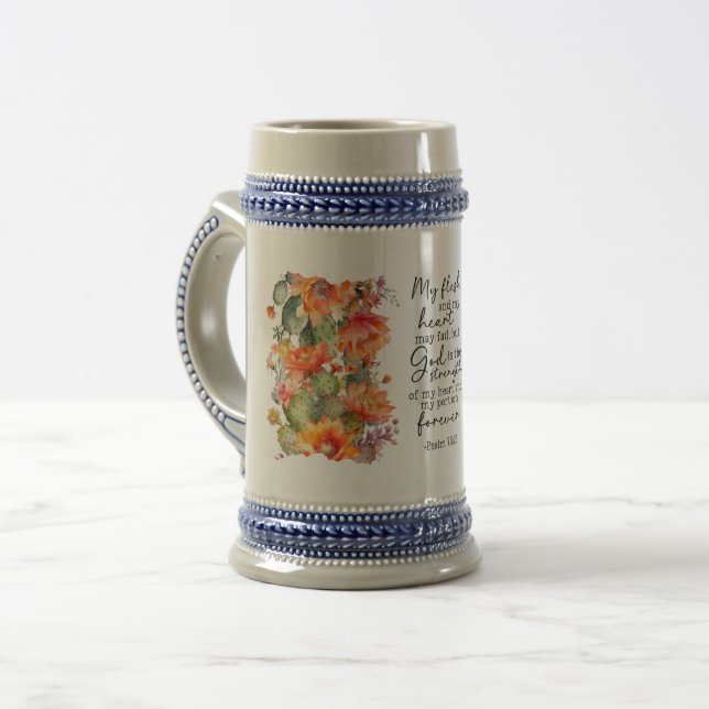 Caneca de cerveja alemã floral com versículo bíbli (Frente Esquerda)