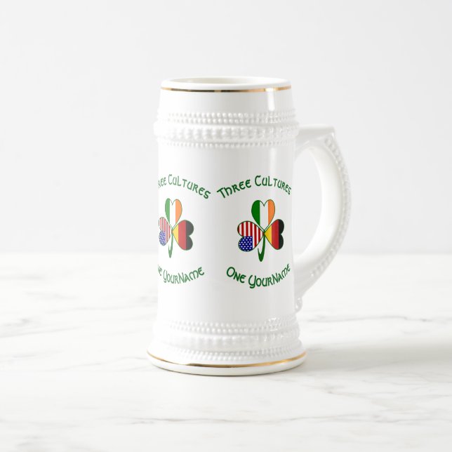 Caneca De Cerveja Alemão Irlandês EUA Flags Shamrock Personalizado (Frente Esquerda)