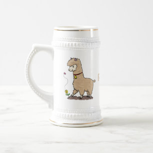Caneca De Cerveja Alpaca feliz e giro com cartoon de borboleta