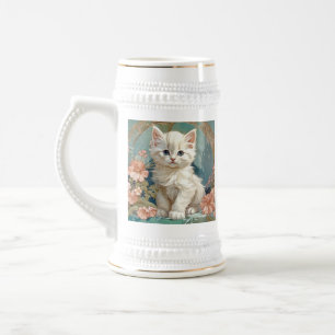 Caneca De Cerveja Alphonse Mucha Style White Cat