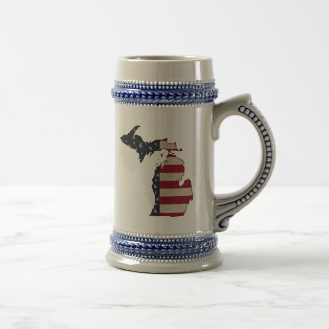 Caneca De Cerveja Americana Grunge | Estado do Michigan (Direita)