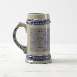 Caneca De Cerveja Animais marinhos e padrão de desenho de uma linha