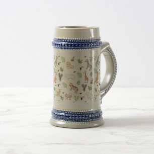 Caneca De Cerveja Animais selvagens com padrão de árvore na selva