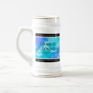 Caneca De Cerveja Aniversário de Casamento de Topaz Azul Elegante 4