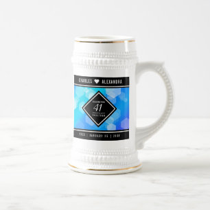Caneca De Cerveja Aniversário de Casamento de Topaz Azul Elegante 41