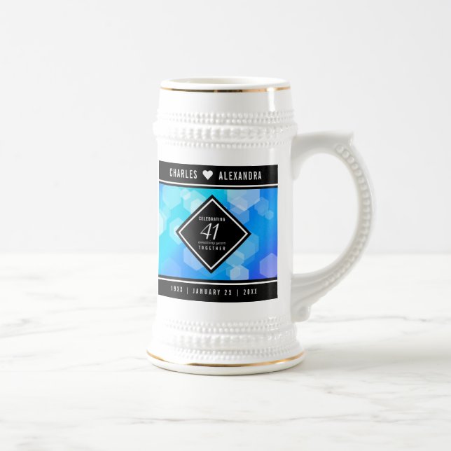 Caneca De Cerveja Aniversário de Casamento de Topaz Azul Elegante 41 (Direita)
