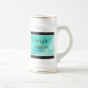 Caneca De Cerveja Aniversário de Casamento do 11 Turquesa