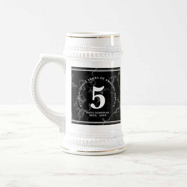 Caneca De Cerveja Aniversário de Trabalho do Elegante Black Marble 5 (Esquerda)