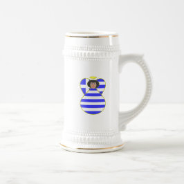 Caneca De Cerveja Anjo da Bandeira Grega com Cabelo Preto