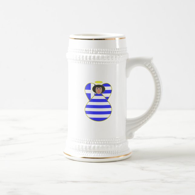 Caneca De Cerveja Anjo da Bandeira Grega com Cabelo Preto (Direita)