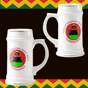 Caneca De Cerveja Anjo da Diáspora Africana Texto Vermelho Personali