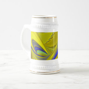 Caneca De Cerveja Arte de Arco-íris Abstrato 3D em Azul Amarelo Dour