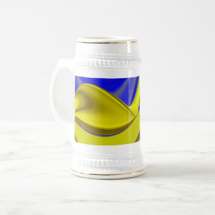 Caneca De Cerveja Arte de Arco-Íris Abstrato 3D em Azul Amarelo Dour
