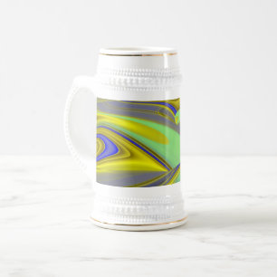 Caneca De Cerveja Arte de Arco-Íris Abstrato 3D em Azul Amarelo Dour