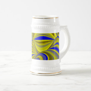 Caneca De Cerveja Arte de Arco-Íris Abstrato 3D em Azul Amarelo Dour