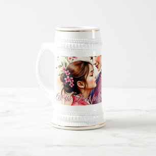 Caneca De Cerveja Arte do Quimono do Dia das Mães com Abraço Floral