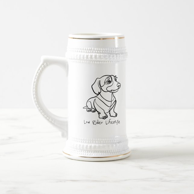 Caneca De Cerveja Arte em Linhas de Dachshund - Estilo de Vida Low R (Esquerda)