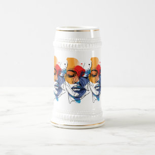 Caneca De Cerveja Arte Facial de Linha Fluida Abstrata
