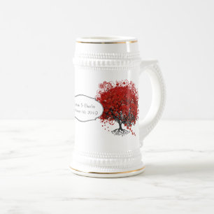 Caneca De Cerveja Árvore de Folhas de Coração Vermelha