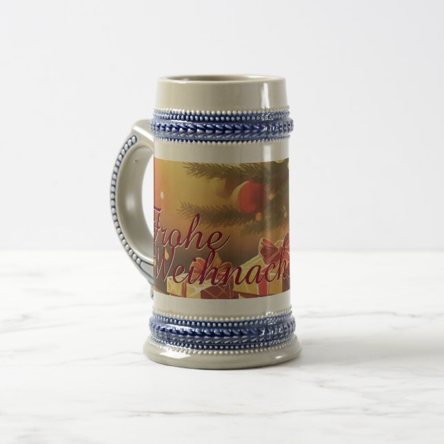 Caneca De Cerveja Árvore de Natal com presentes dourados (Frente Esquerda)