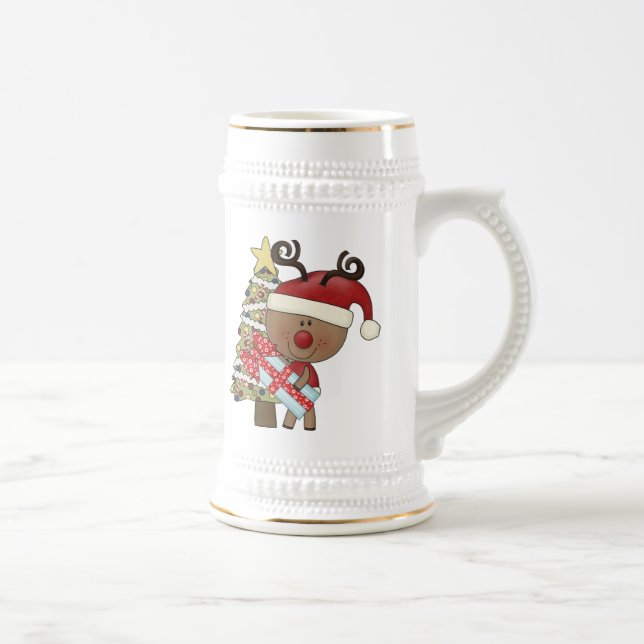 Caneca De Cerveja Árvore do feriado da rena de Rudy (Direita)