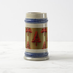 Caneca De Cerveja Árvores de Natal Vermelhas na Dourada