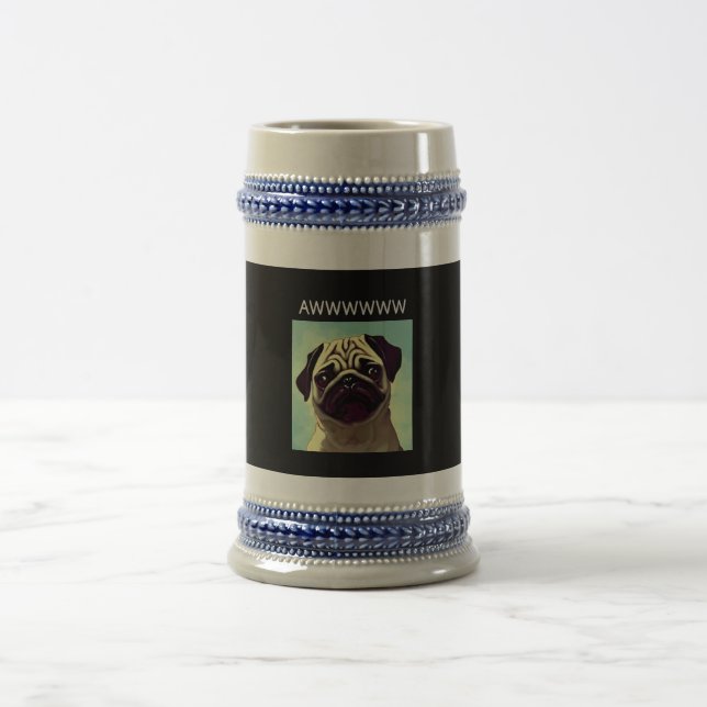 Caneca De Cerveja Awww Cute Pug Adorable Precioso Pets Cartoon (Centro)