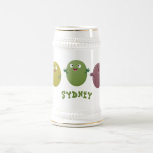 Caneca De Cerveja Azeitonas agradáveis, bonitas, cantando cartoon