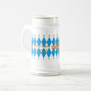 Caneca De Cerveja Azul Bavarian Prost! Pretzels NOME