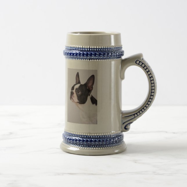 Caneca de cerveja azul do cão de Boston Terrier (Direita)