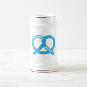 Caneca De Cerveja Azul e Branco Pretzel Funny Brezel Oktoberfest