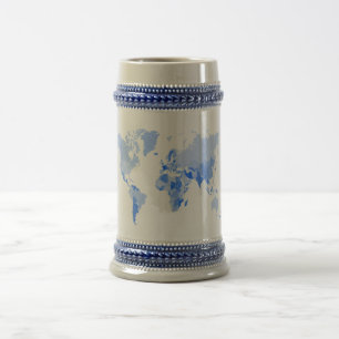 Caneca De Cerveja Azul pálido amarrotado mapa do mundo