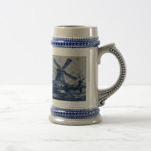 Caneca De Cerveja Azulejo Azul Antecipado - Moinhos de vento pela Ág