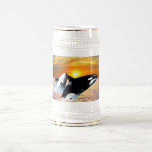 Caneca De Cerveja Baleias no por do sol