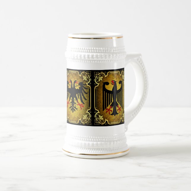 Caneca De Cerveja Bandeira alemã, águia negra, águia imperial dupla (Frente Esquerda)