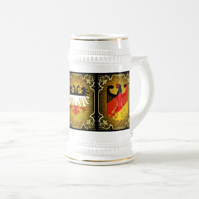 Caneca De Cerveja Bandeira alemã, império/águia negra dupla do imper (Frente Esquerda)